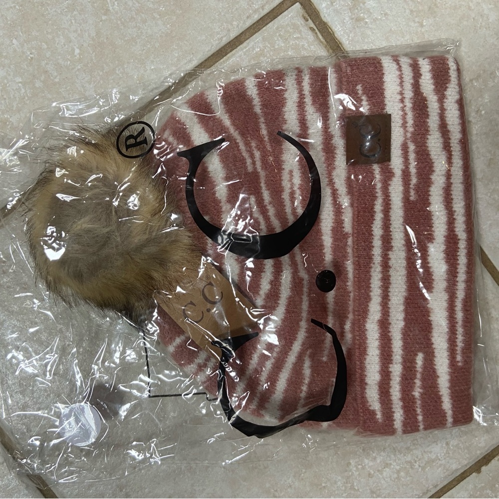 C.C beanie mauve and Cream Striped Beanie